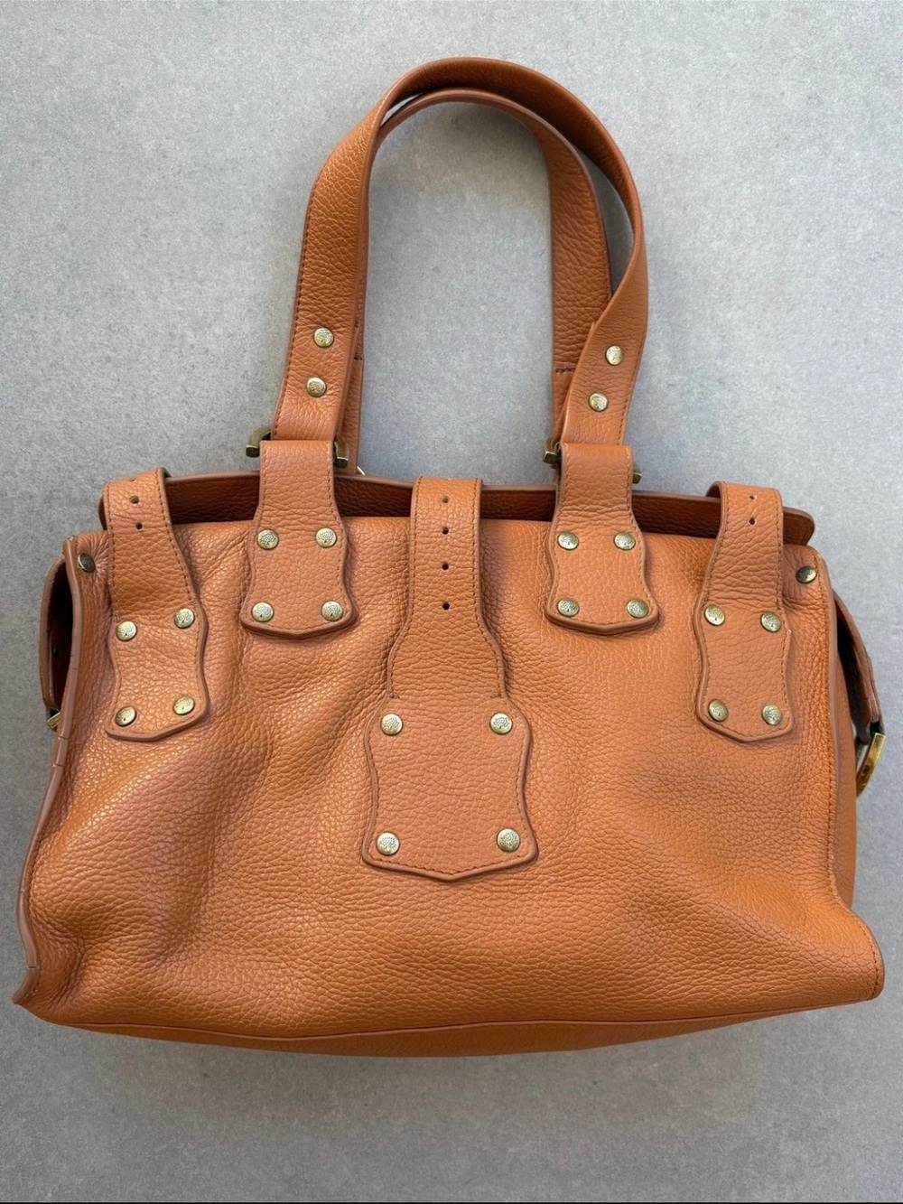Mulberry Orange-Tan Pebbled Leather Satchel with Buckle Pockets - Picture 2 of 16